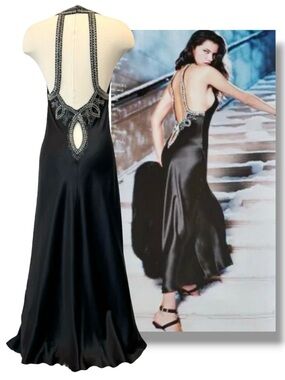 Y2K Victoria’s Secret Silk Beaded Sequins Black Vintage Maxi Gown Slip Dress L